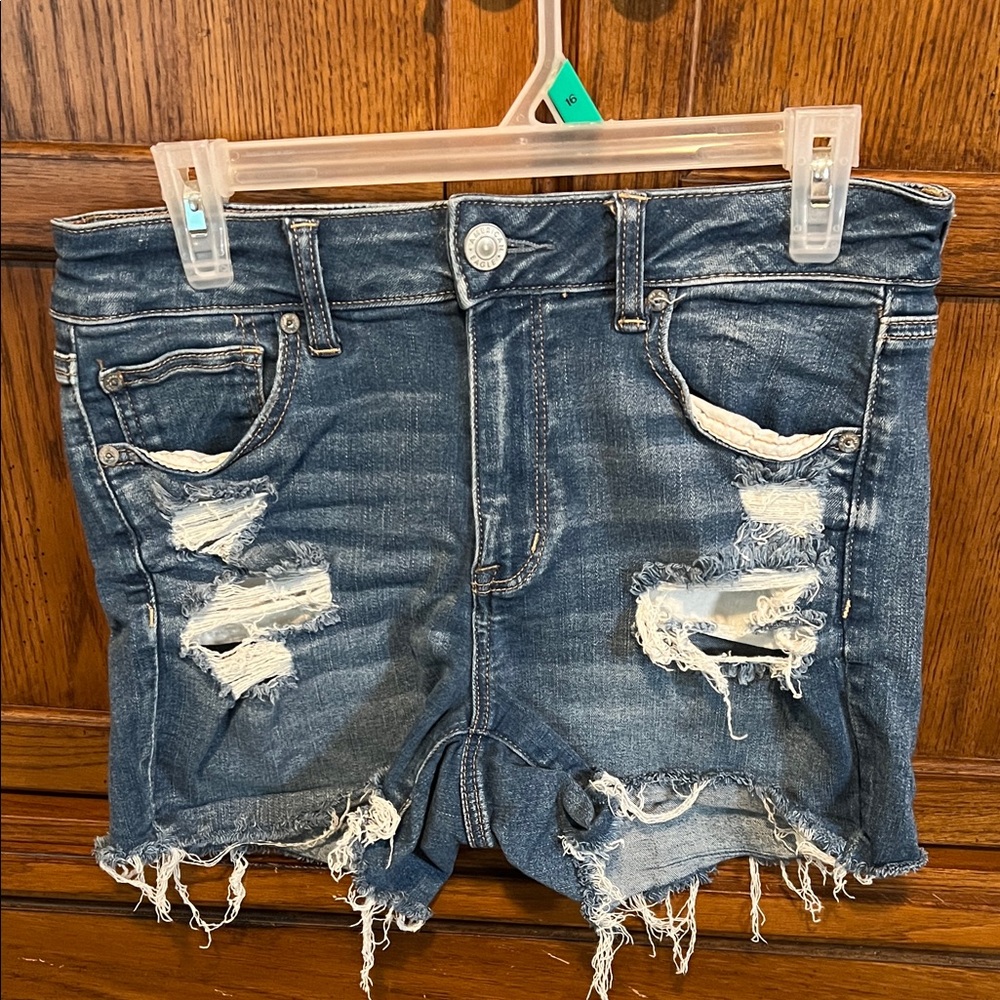 American Eagle Outfitters Blue Distressed Jean Shorts